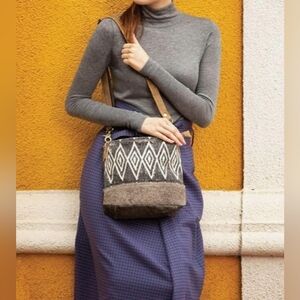 Myra Bag Azure Upcycled Leather Hide Canvas